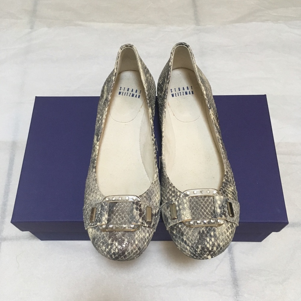 Stuart Weitzman Lucid Python-Embossed Flats - Picture 2 of 6